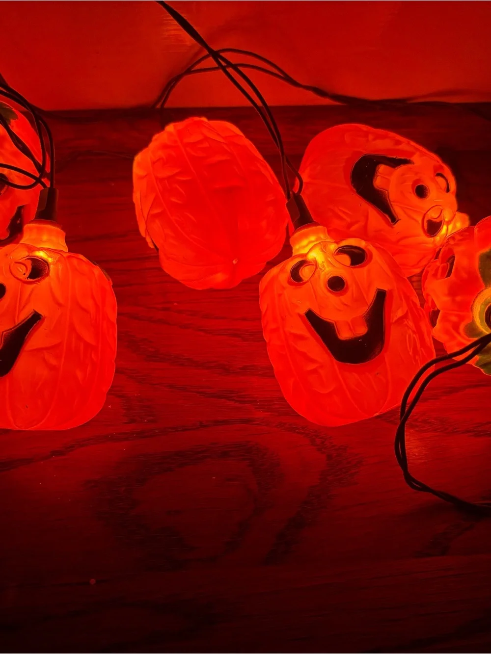 Vintage Halloween Pumpkin String Lights Jack O Lantern 10.8 Feet Blow Mold